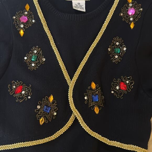 Vintage Plain Jane by Sweet Baby Jane Navy Dress with Embellished Cardigan - Picture 5 of 7